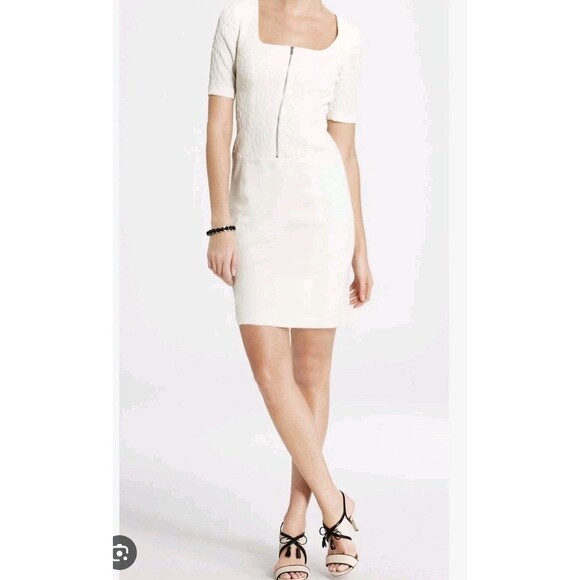 Ann Taylor Dresses & Skirts - Ann Taylor Zip Front Short Sleeve Dress Size 2 Petite NWT Antique White Color